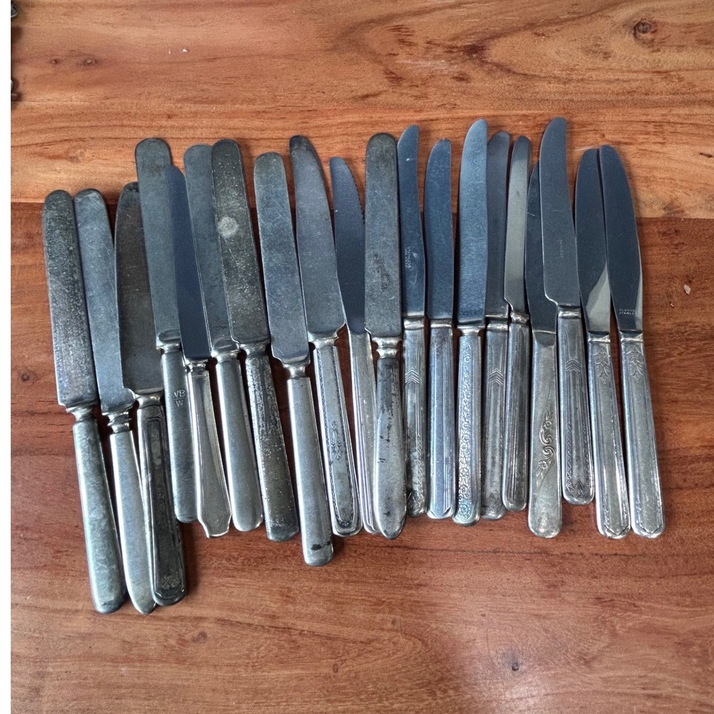 Vintage Mixed Pattern Stainless Dinner Knives Lot Wm A Rogers Aurora 20 pcs
